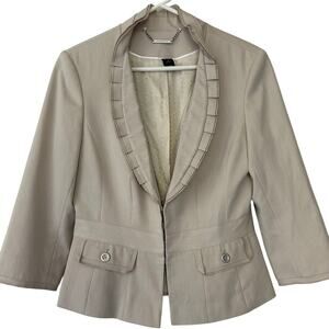 WHBM pleated ruffle collar 3/4 sleeve blazer jacket preppy peplum office twee S